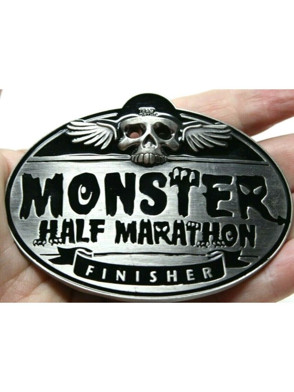 Monster Half Marathon Finisher Belt Buckle Skull Design Metal Oval #D-4